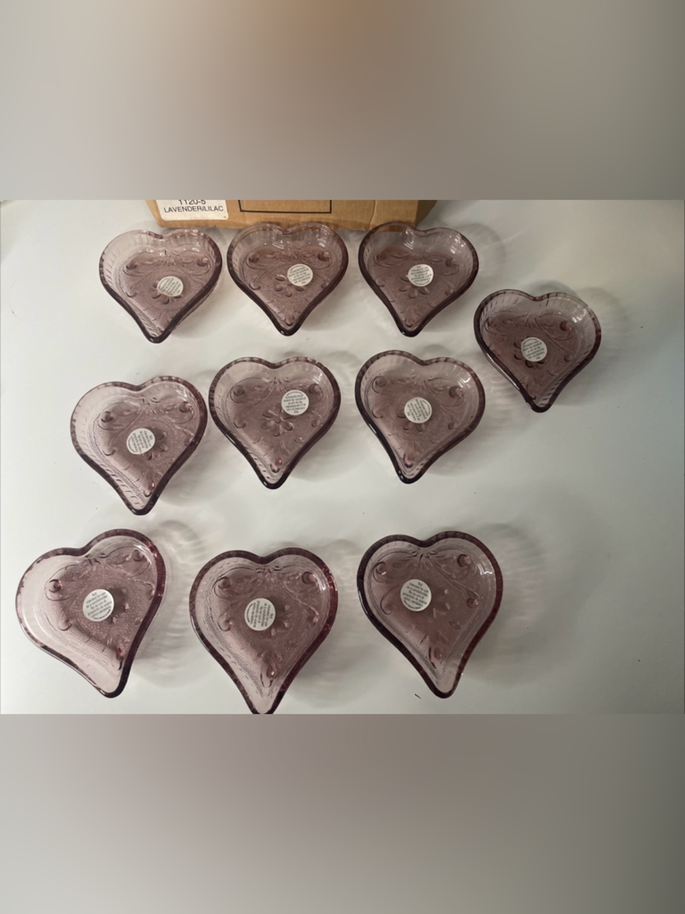 NEW Heart Shaped Amethyst Trinket Dish Pressed Glass Tiara Sandwich HOMCO NOS 10
